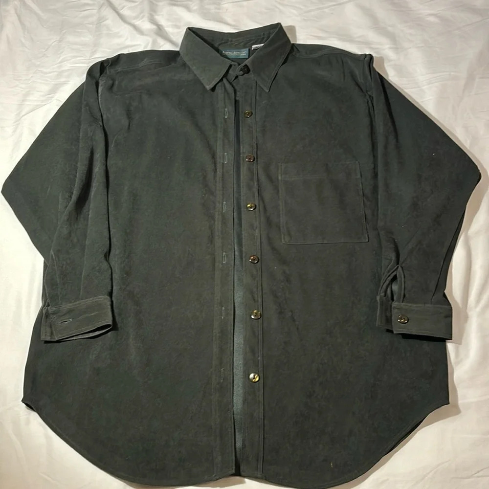 Dark Green Suede Shacket Button Up Vtg Harve Benard by Benard Holtzman